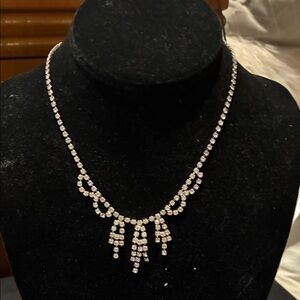 Elegant Silver Tone Necklace with Clear Rhinestone Accents